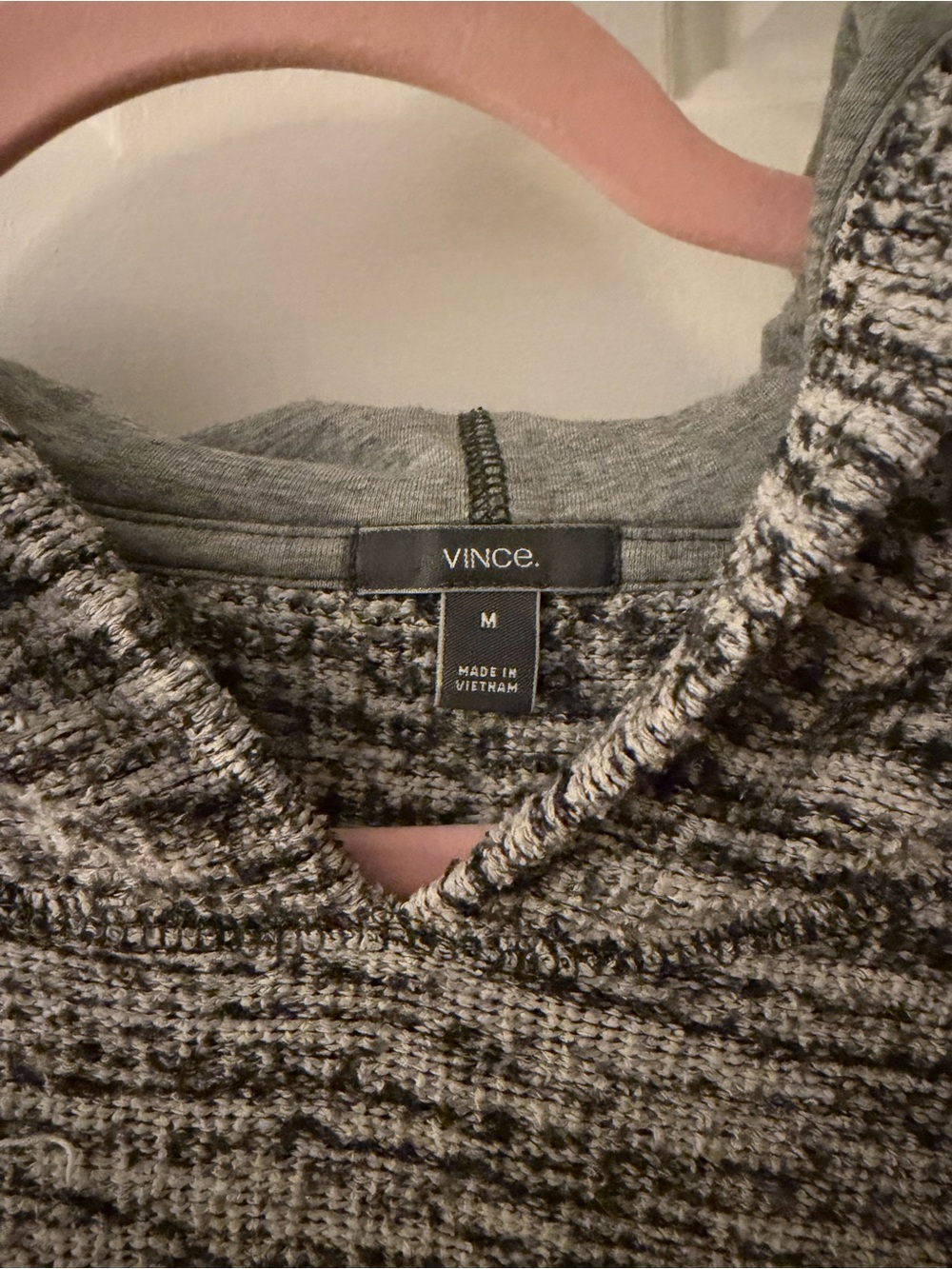 Vince Men’s Marled Cotton Knit Pullover Hoodie Sweater Gray Black M - Picture 3 of 4